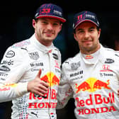 Max Verstappen and Sergio Perez celebrate claiming second and third for Red Bull in Istanbul, Turkey
