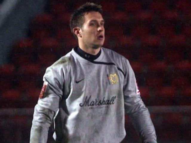 <p>Lewis Price made three appearances for Dons back in November 2008 following Willy Gueret’s suspension. The Welsh keeper admitted he loved his time at Stadium MK and wanted to make the move permanent</p>