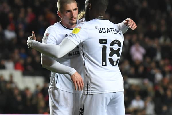 Max Watters celebrates with Hiram Boateng following his goal against Aston Villa U21s last week