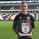 Scott Twine with his Player of the Month trophy after winning the prize for November