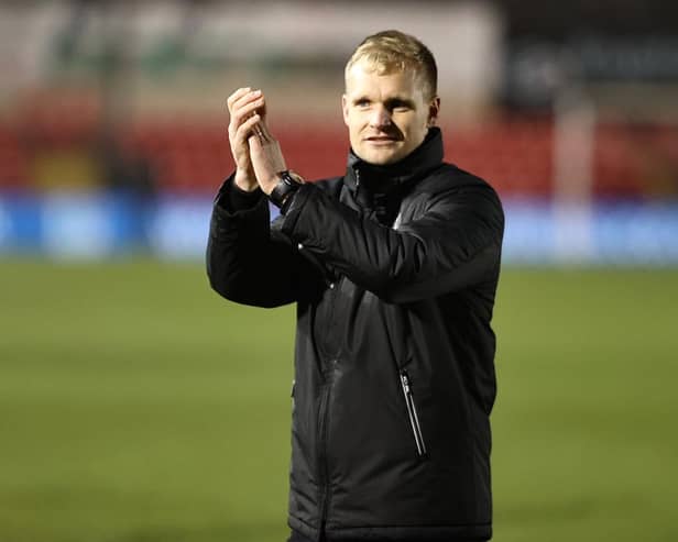 A relieved Liam Manning after the enthralling 3-2 win over Lincoln City on Boxing Day