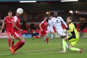 Mo Eisa watches a chance go begging against Accrington on Saturday