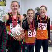The winning U13s team: Katie Webb (2nd), Olivia Chilton (1st) and Sophia Chapman (3rd) plus 5th placed Orla Enright