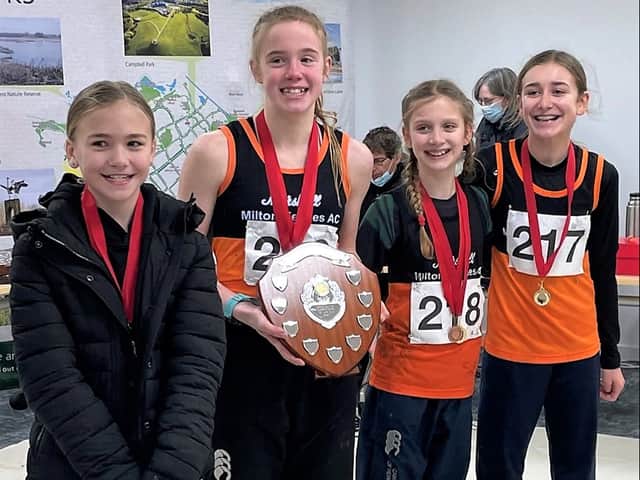 <p>The winning U13s team: Katie Webb (2nd), Olivia Chilton (1st) and Sophia Chapman (3rd) plus 5th placed Orla Enright</p>