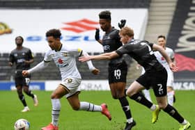 Matthew Sorinola in action for MK Dons when Doncaster were last at Stadium MK