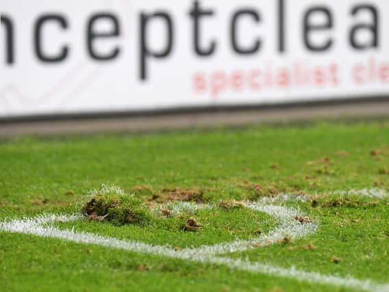 The pitch at Stadium MK has seen better days