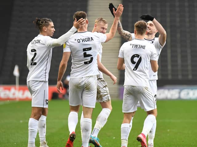 <p>MK Dons celebrate</p>