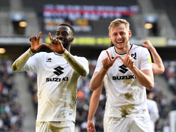 Mo Eisa and Harry Darling celebrate against Bolton Wanderers