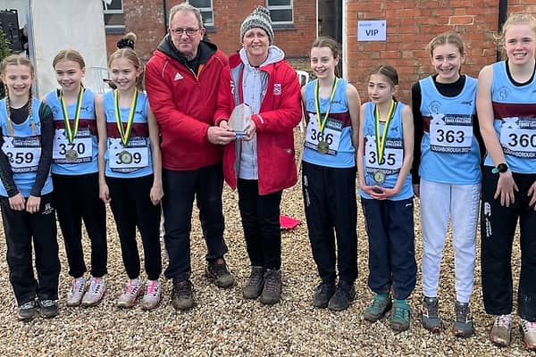  Team photo with team managers Caroline Bird and Barry Hearn and celebrating their 16th consecutive year in this role. Winning team – Katie Webb(369), Karen(365),Elsie(366) and Lauren Webb(370) plus Sophia(359), Orla (363) and Olivia (360)