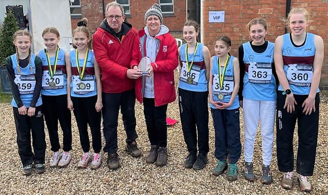  Team photo with team managers Caroline Bird and Barry Hearn and celebrating their 16th consecutive year in this role. Winning team – Katie Webb(369), Karen(365),Elsie(366) and Lauren Webb(370) plus Sophia(359), Orla (363) and Olivia (360)