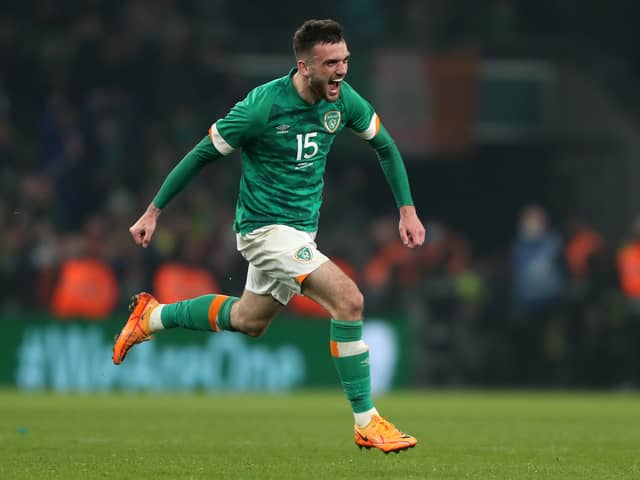 Troy Parrott celebrates his 97th minute winner for the Republic of Ireland against Lithuania