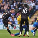 Scott Twine sees his shot blocked by Shrewsbury. Chris Hogg said Dons have gone back to the game at Montgomery Waters Meadow on several occasions to learn lessons this season.