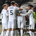 MK Dons celebrate at Stadium MK. They welcome Shrewsbury to MK1 on Saturday afternoon