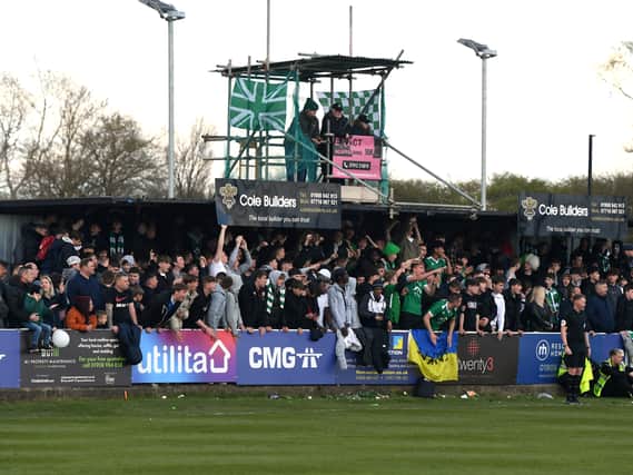 A bumper crowd filled Willen Road on Saturday for Newport Pagnell Town’s FA Vase semi-final against Hamworthy United. An even bigger contingent from the town is expected to make the trip to Wembley in May