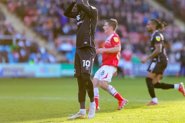 Mo Eisa missed a penalty against Crewe Alexandra in the reverse fixture in October. Dons went on to win the game 4-1 against the Railwayman, who head to Stadium MK tonight sitting bottom of League One