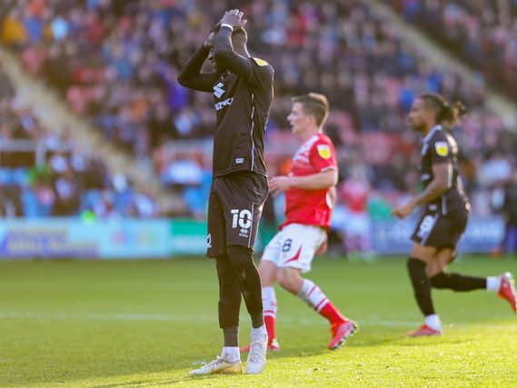 Mo Eisa missed a penalty against Crewe Alexandra in the reverse fixture in October. Dons went on to win the game 4-1 against the Railwayman, who head to Stadium MK tonight sitting bottom of League One