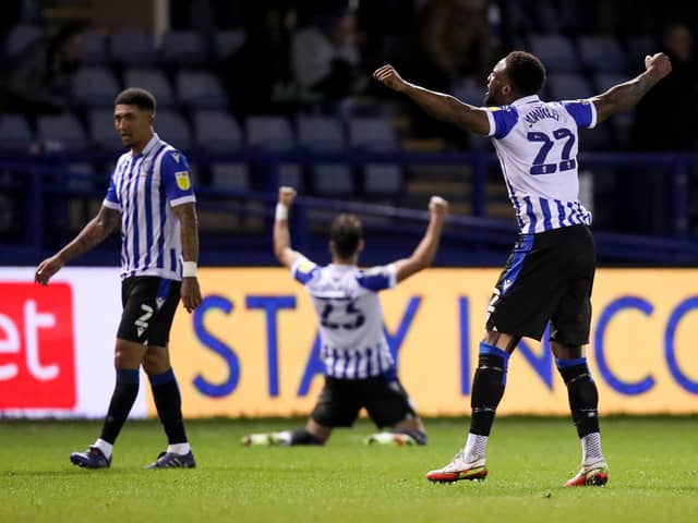 Sheffield Wednesday celebrate after scoring twice in the last seven minutes against MK Dons at Hillsborough back in November. Since that game, Dons have not lost away from home.