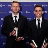Harry Darling and Scott Twine with their EFL Awards. Darling said he always believed Twine would be named Player of the Season