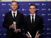 Harry Darling and Scott Twine with their EFL Awards. Darling said he always believed Twine would be named Player of the Season