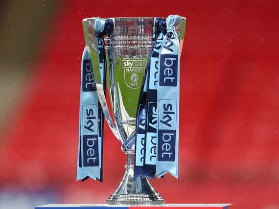 The League One play-off trophy will be on offer for the winners at Wembley on May 21