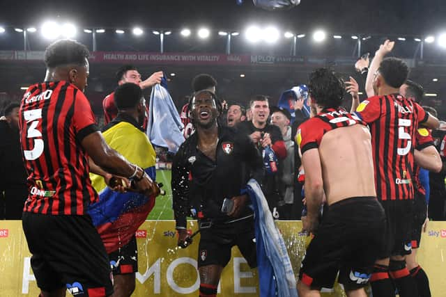 Ethan Laird, left, spent the first half of the season on loan with Swansea City under Russell Martin’s watch, but a January move to Bournemouth saw him promoted to the Premier League