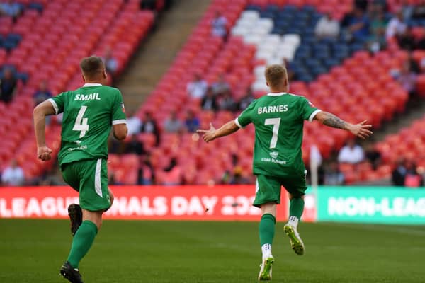 Kieran Barnes scored a memorable goal for Newport Pagnell Town in the 3-0 win over Littlehampton Town at Wembley Stadium on Sunday