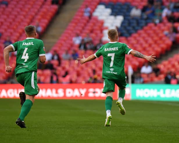 Kieran Barnes scored a memorable goal for Newport Pagnell Town in the 3-0 win over Littlehampton Town at Wembley Stadium on Sunday