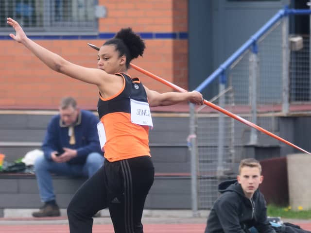Ayesha Jones in the javelin. Pic: Brian Graves