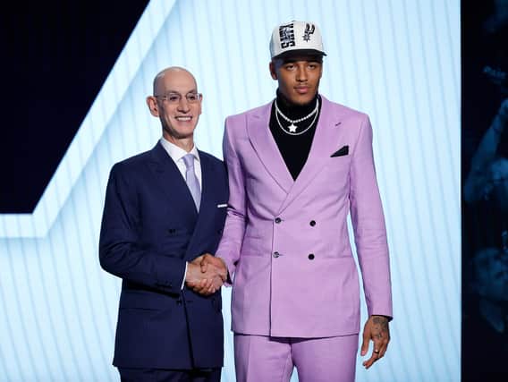 Jeremy Sochan with NBA Commissioner Adam Silver after the teenager, who grew up in Milton Keynes, was drafted by the San Antonio Spurs 
