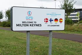 A sign representing the four nations set to play in Milton Keynes has been unveiled ahead of the tournament arriving in the city next week