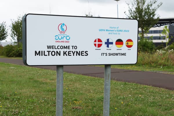 A sign representing the four nations set to play in Milton Keynes has been unveiled ahead of the tournament arriving in the city next week