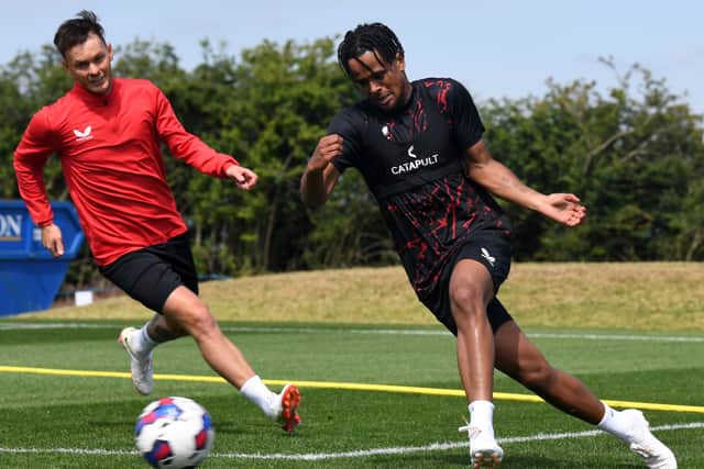 Lewis Johnson in action in training for MK Dons