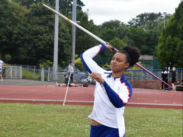 <p>Javelin thrower Ayesha Jones</p>