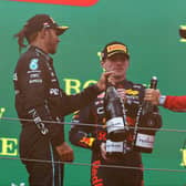 Max Verstappen celebrates his second place with Lewis Hamilton (r) and race winner Charles Leclerc (l) at the thrilling Austrian Grand Prix. The drama  and controversy was as much off the track as on it at the Red Bull Ring
