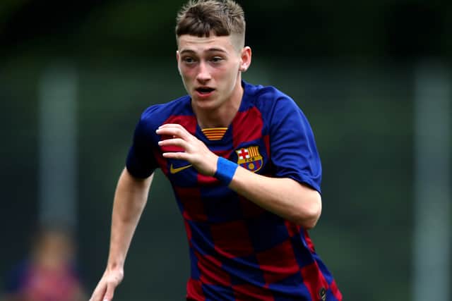 Louie Barry in action for Barcelona in the Otten Cup match against PSV Eindhoven
