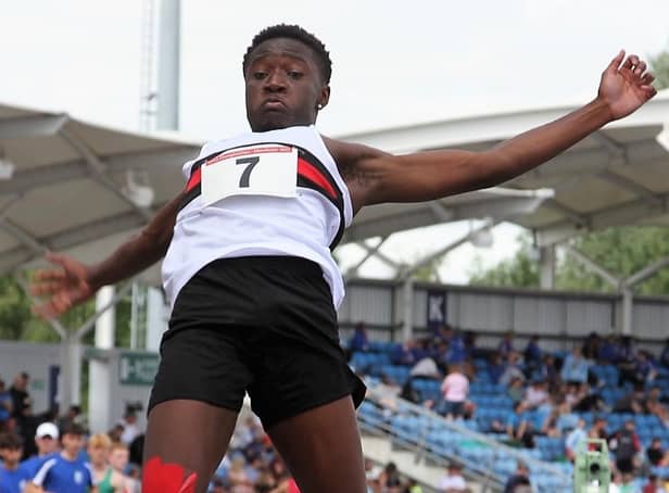 <p>D’Mitri Varlack won the long jump by 31cm with a new M17 club record of 7.08m</p>