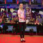 Fallon Sherrock celebrates her victory. Pic: Taylor Lanning/PDC