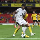 Daniel Oyegoke in action against Watford in MK Dons’ Carabao Cup win on Tuesday night