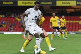 Daniel Oyegoke in action against Watford in MK Dons’ Carabao Cup win on Tuesday night