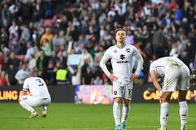 The emotional MK Dons players following their play-off defeat to Wycombe Wanderers back in May. Liam Manning insisted his side are not out for revenge against the Chairboys tomorrow