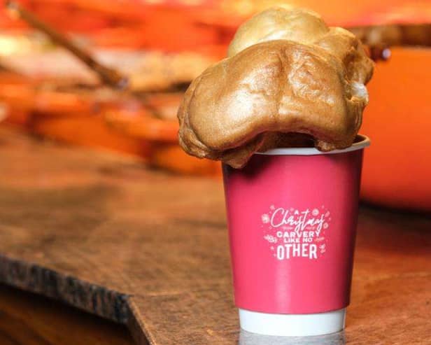 The Carvery Mock-a is a cup of gravy, served in a traditional red festive cup