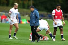 England head coach Eddie Jones looks on during the England captain's run at Pennyhill Park, Bagshot yesterday