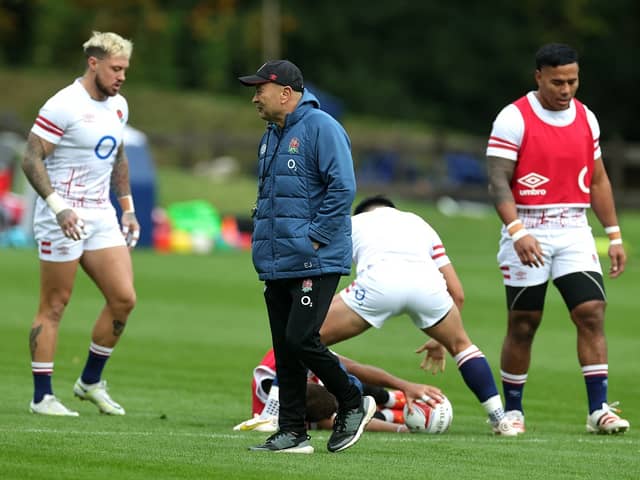England head coach Eddie Jones looks on during the England captain's run at Pennyhill Park, Bagshot yesterday