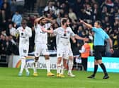 Dons conceded twice from set-pieces against Derby County. Set-pieces have been their Achilles' Heel all season