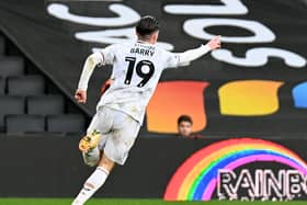 Louie Barry scored the first goal of his loan spell at MK Dons on Saturday against Derby, but suffered a head injury minutes later. He remains a doubt for Saturday’s trip to Barnsley