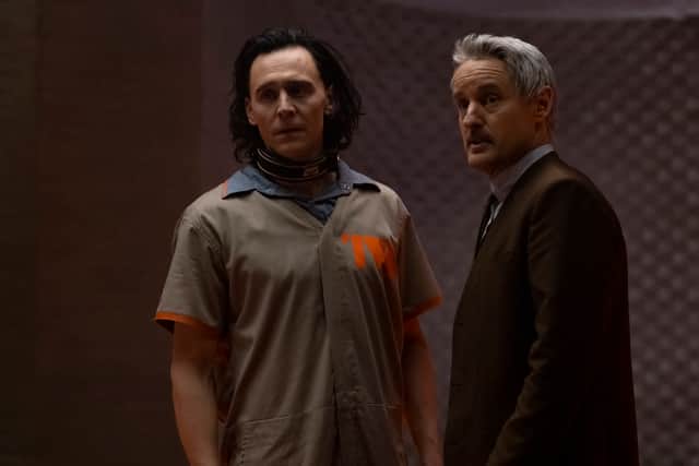 (L-R): Loki (Tom Hiddleston) and Mobius (Owen Wilson) in season 1 of Marvel’s Loki (Photo: Courtesy of Marvel Studios)