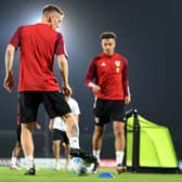 Matt Smith in training with Wales in Doha, Qatar ahead of the World Cup