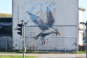 The Banksy mural in in Lowestoft, Suffolk, after the skip was removed