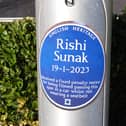 The 'blue plaque' commemorating Rishi Sunak's Fixed Penalty on Squires Gate Lane, Blackpool.