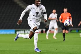Josh Kayode in a rare outing for MK Dons this season